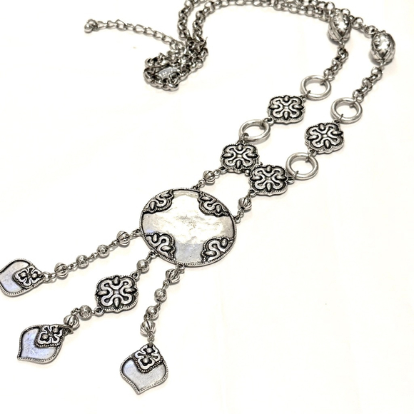CHICO’S 36” Ornate Silver Tone Statement Boho Modern Lariat Necklace | NWOT - Picture 5 of 6